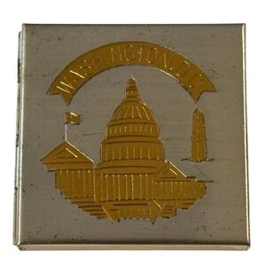 Vintage Washington DC Change Coin Holder Pill Box Metal Tin‎ Souvenir Square